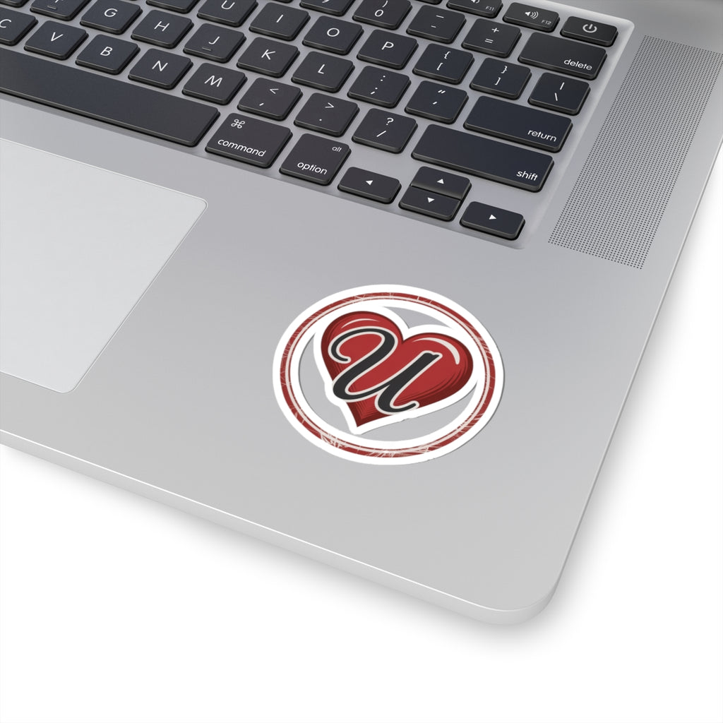 Luxe Love U Affirmation Kiss-Cut Sticker — Red Script Monogram Decal
